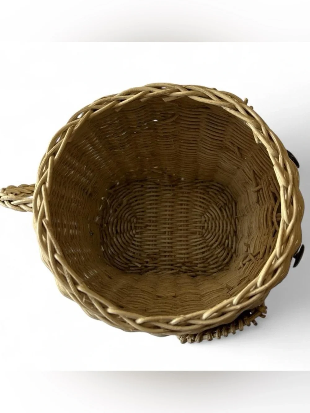 Woven Rattan Elephant Basket - Natural Beige with Dark Button Eyes